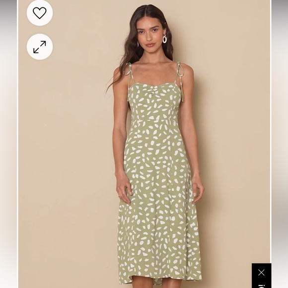 Lulus Dresses & Skirts - Party in Paris Sage Green Print Tie-Strap Midi Dress